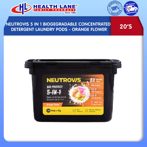 NEUTROVIS 5 IN 1 BIOGEGRADABLE CONCENTRATED DETERGEN LAUNDRY PODS (20'S) - ORANGE FLOWER