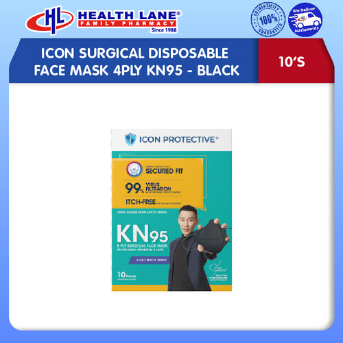 ICON SURGICAL  FACE MASK 5PLY KN95 10'S - BLACK