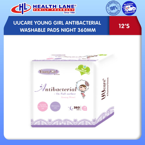 UUCARE YOUNG GIRL ANTI-BACTERIAL SOAPABLE PADS NIGHT 360MM (16'S)