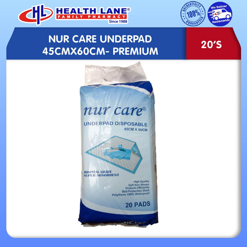 NUR CARE UNDERPAD 45CMX60CM- PREMIUM (20'S)