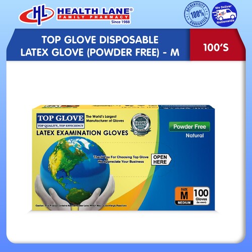 TOP GLOVE EXAMINATION LATEX GLOVE (POWDER FREE) 100'S - M