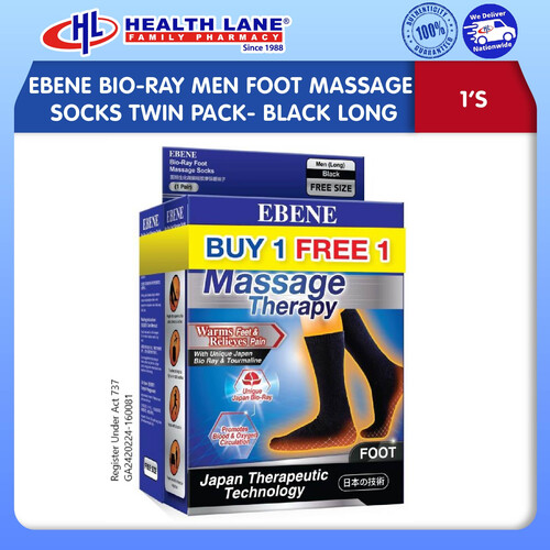 EBENE BIO-RAY MEN FOOT MASSAGE SOCKS TWIN PACK- BLACK LONG