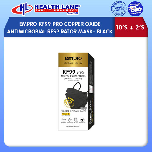 EMPRO KF99 PRO COPPER OXIDE ANTIMIKROB RESPIRATOR MASK (BLACK) 10'S
