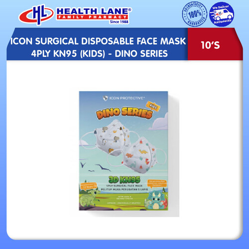 ICON SURGICAL  FACE MASK 4PLY KN95 10'S (KIDS)- DINO SERIES