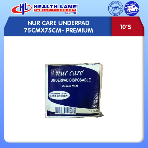 NUR CARE UNDERPAD 75CMX75CM- PREMIUM (10'S)
