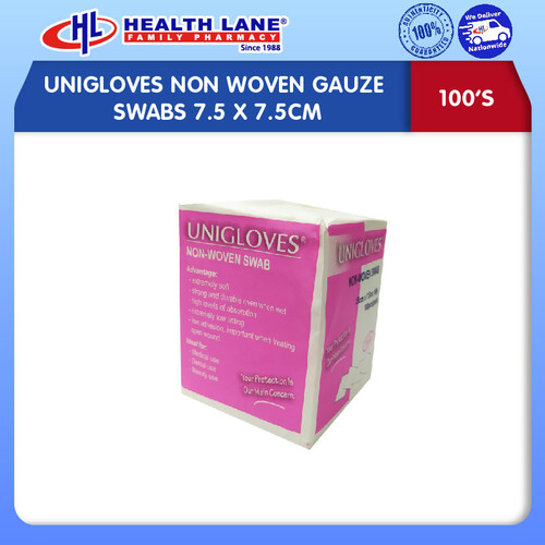 UNIGLOVES NON WOVEN GAUZE SWABS 7.5x7.5CM (100'S)