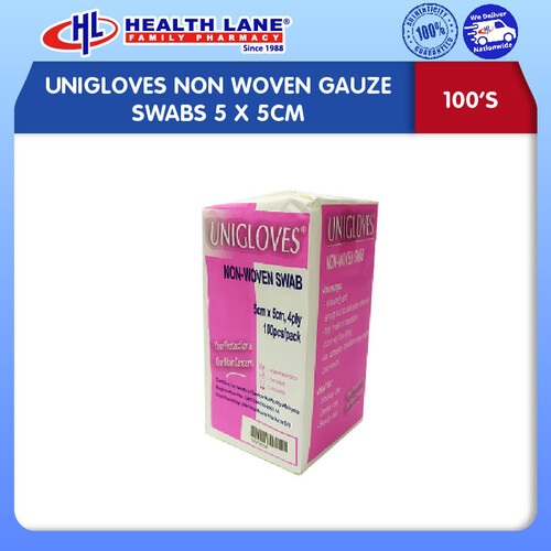 UNIGLOVES NON WOVEN GAUZE SWABS 5x5CM (100'S)