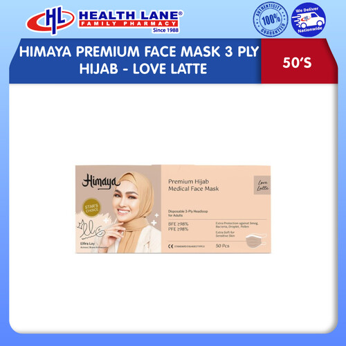 HIMAYA PREMIUM  FACE MASK 3 PLY HIJAB- (50'S- LOVE LATTE )