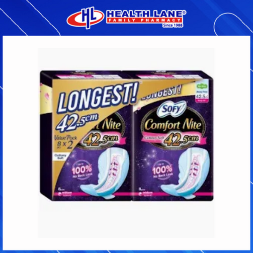 SOFY BODY FIT COMFORT NITE SLIM WING 42.5CM 8'S X 2