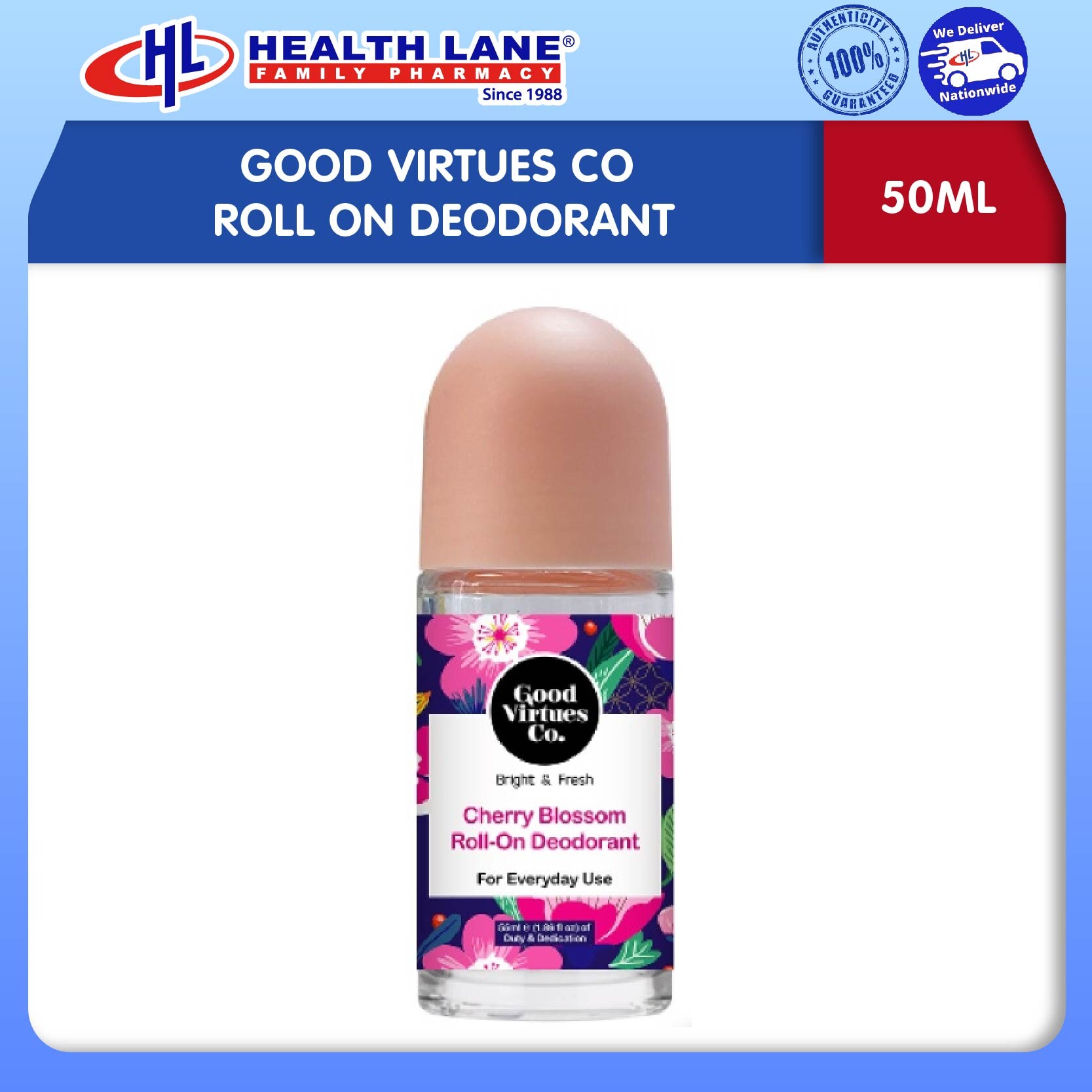 GOOD VIRTUES CO ROLL ON DEODORANT 50ML - CHERRY BLOSSOM