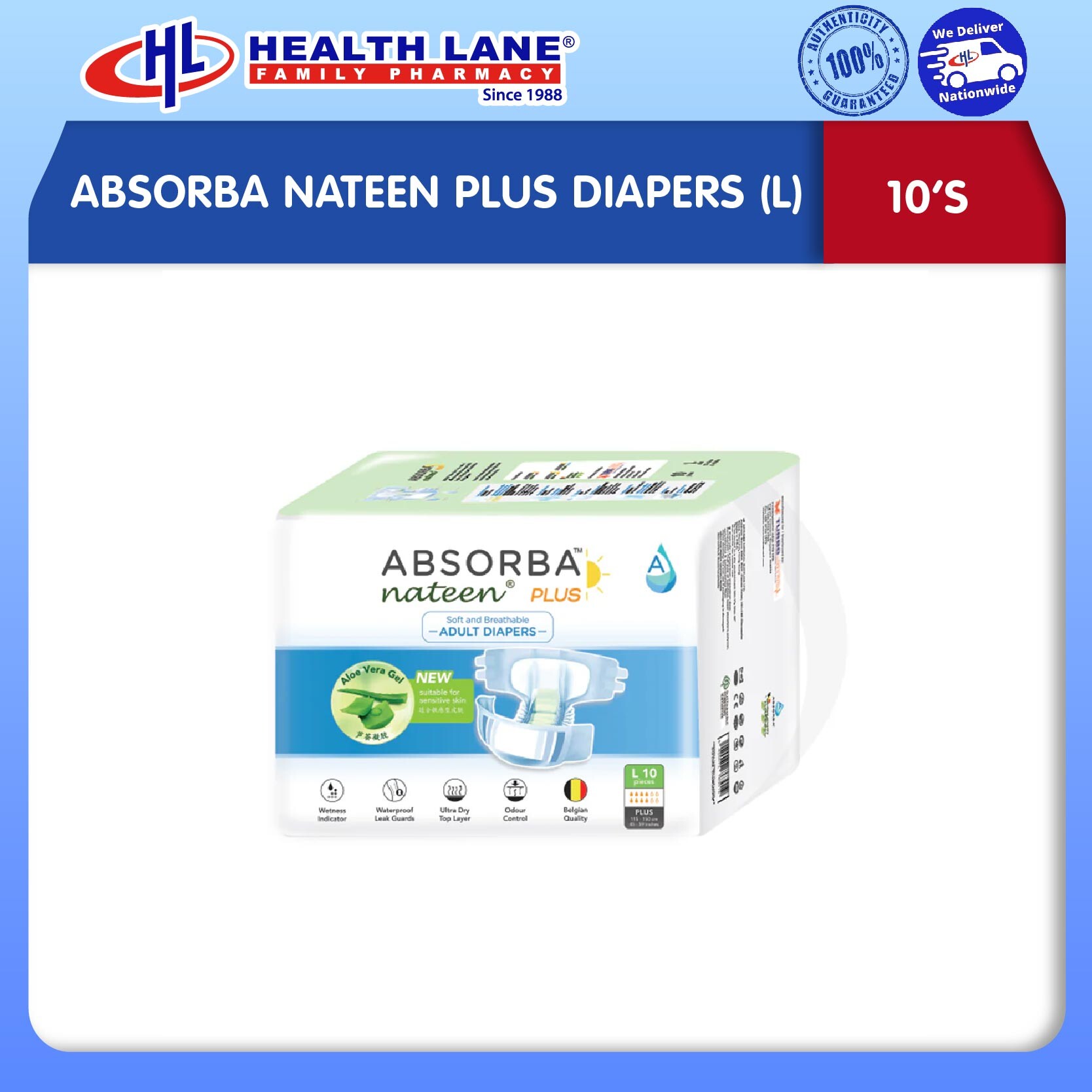 ABSORBA NATEEN PLUS DIAPERS (L) 10'S