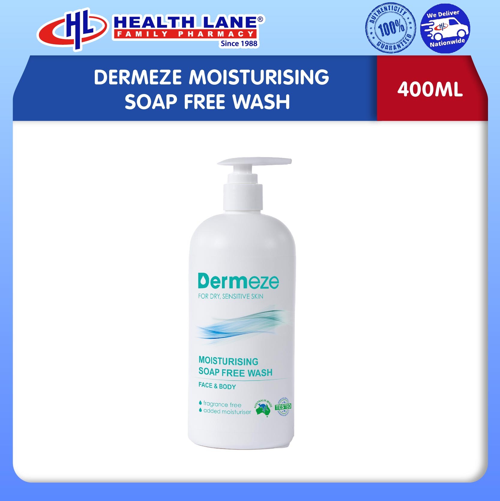 DERMEZE MOISTURISING SOAP FREE WASH 400ML