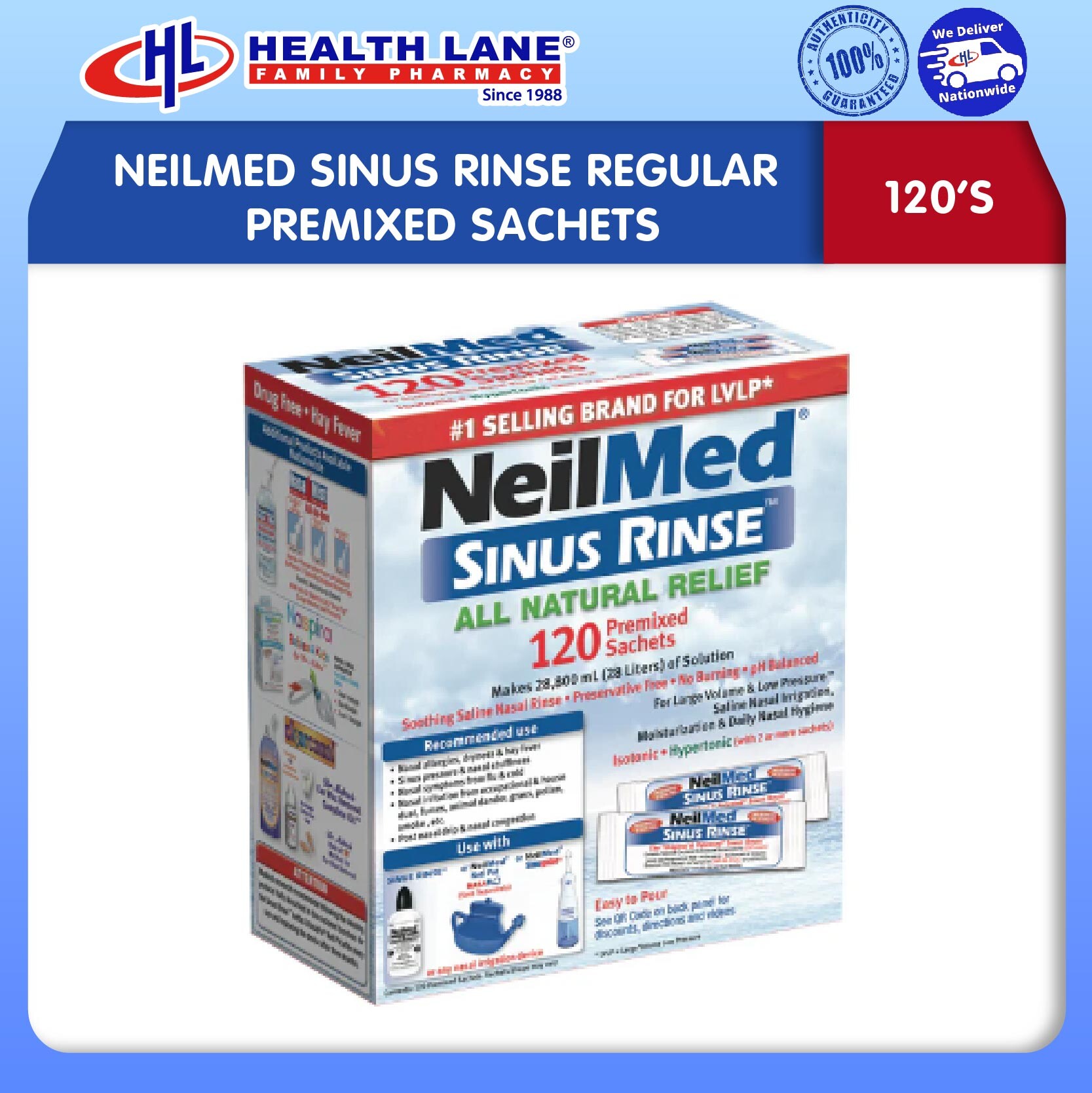 NEILMED SINUS RINSE REGULAR PREMIXED SACHETS (ADULT) 120'S 