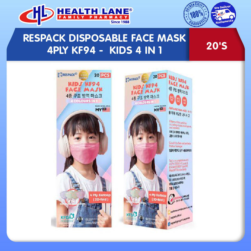 RESPACK DISPOSABLE FACE MASK 4PLY KF94 20'S -  KIDS 4 IN 1
