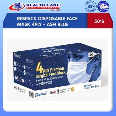 RESPACK DISPOSABLE FACE MASK 4PLY 50'S - ASH BLUE