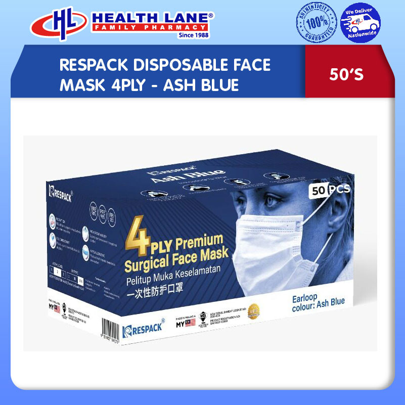 RESPACK  MASK MUKA 4PLY 50'S - ASH BLUE