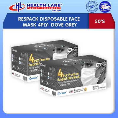 RESPACK DISPOSABLE FACE MASK 4PLY 50'S - DOVE GREY