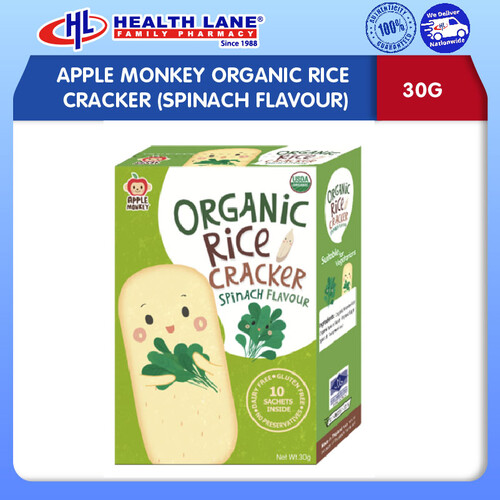 APPLE MONKEY ORGANIC BERAS  CRACKER (SPINACH FLAVOUR, 30G)