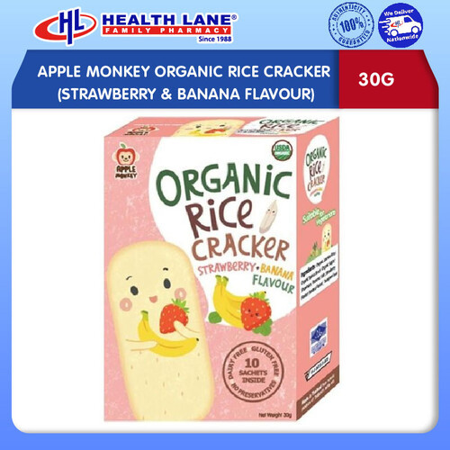 APPLE MONKEY ORGANIC BERAS  CRACKER (STRAWBERRY & BANANA FLAVOUR, 30G)
