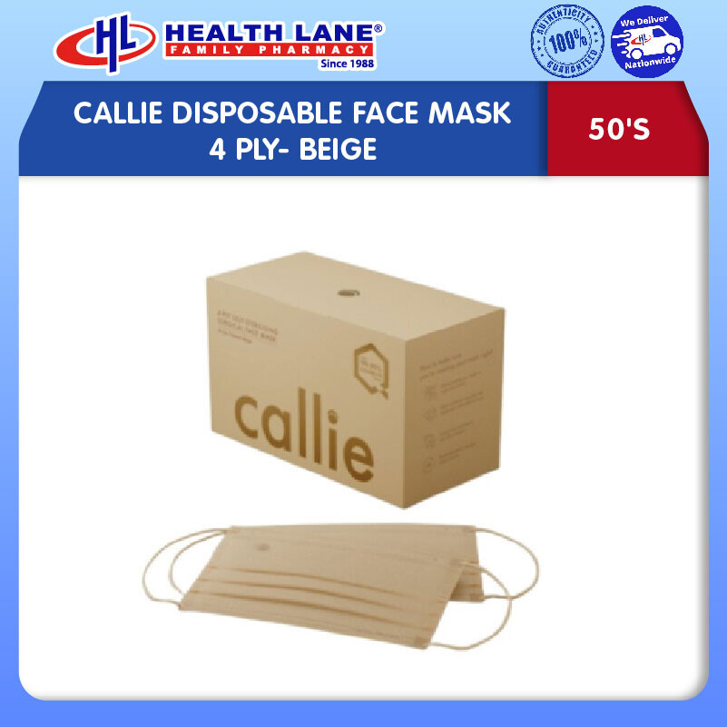 CALLIE DISPOSABLE FACE MASK 4 PLY- BEIGE (50'S)