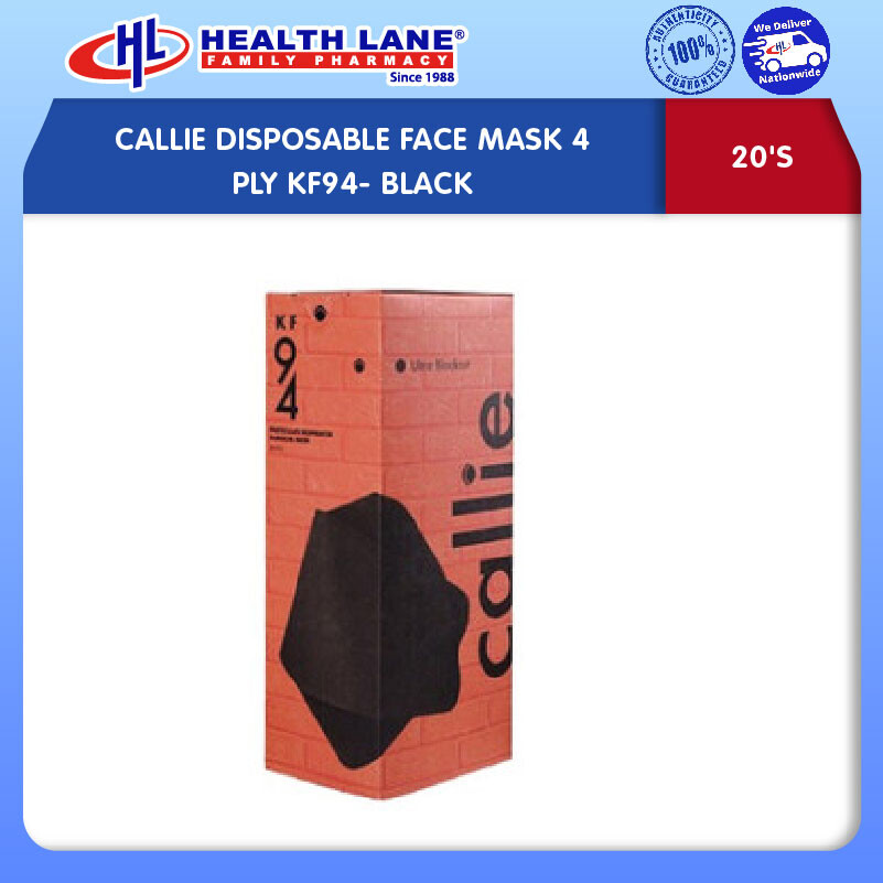 CALLIE DISPOSABLE FACE MASK 4 PLY KF94- BLACK (20'S)