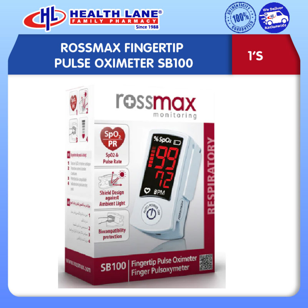 ROSSMAX FINGERTIP PULSE OXIMETER SB100
