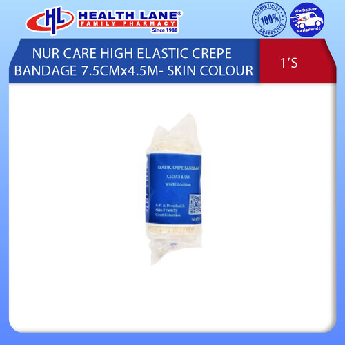 NUR CARE HIGH ELASTIC CREPE BANDAGE 7.5CMx4.5M- SKIN COLOUR