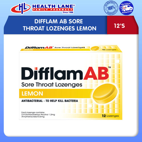 DIFFLAM AB SORE THROAT LOZENGES LEMON (12'S)