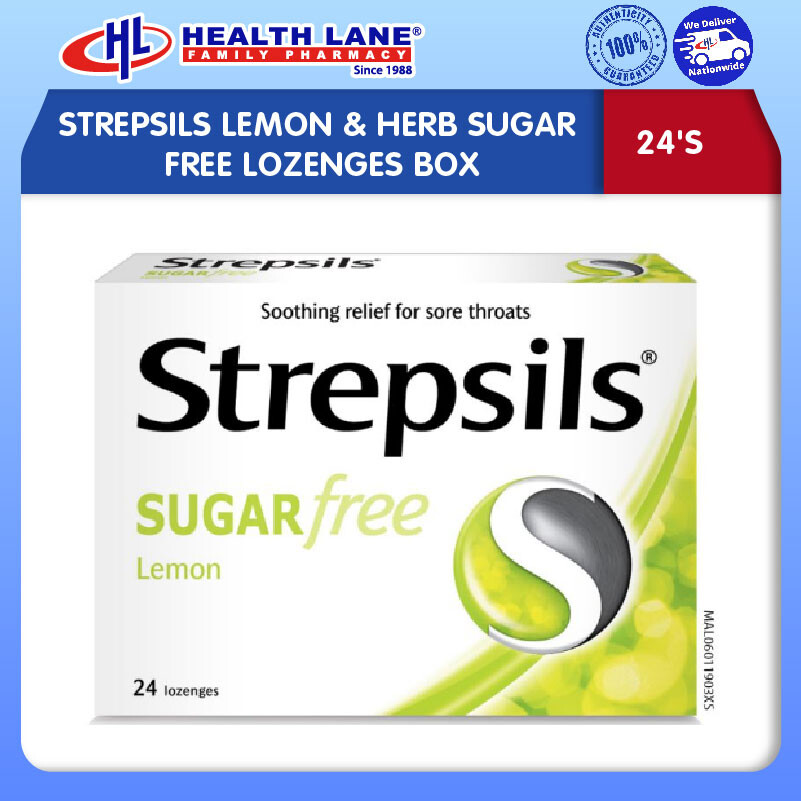 STREPSILS LEMON & HERB TANPA GULA LOZENGES BOX (24'S)