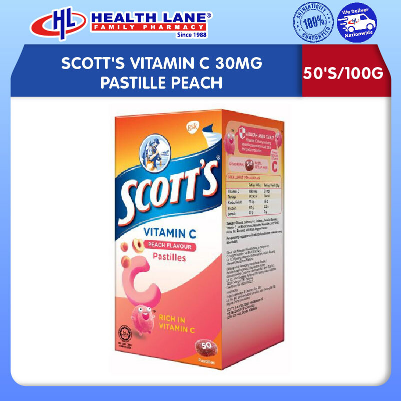 SCOTT'S VITAMIN C 30MG PASTILLE PEACH (50'S/100G)