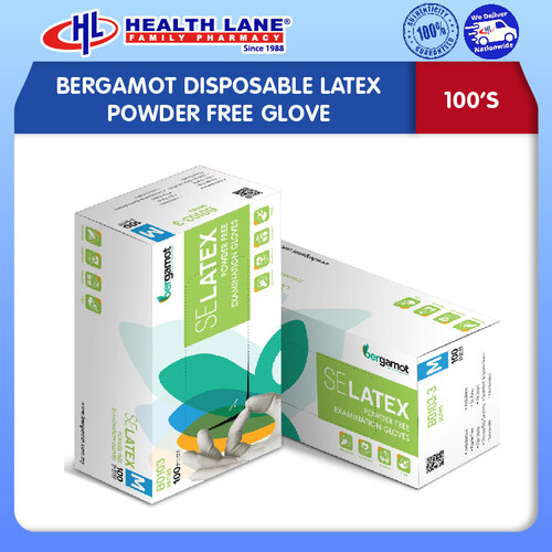 BERGAMOT  LATEX POWDER FREE GLOVE 100'S - M