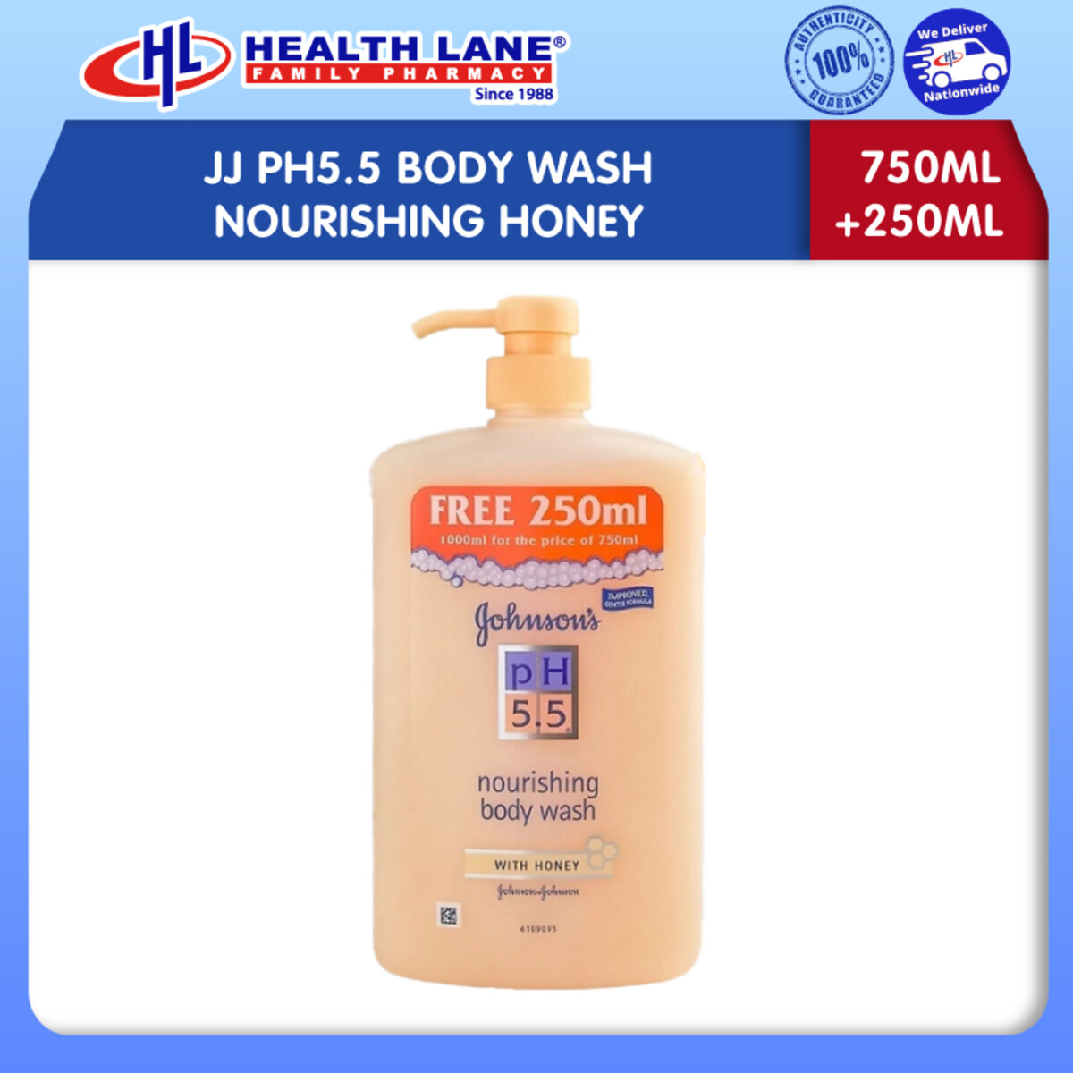 JOHNSON’S PH5.5 SABUN BADAN NOURISHING HONEY (750ML+250ML)