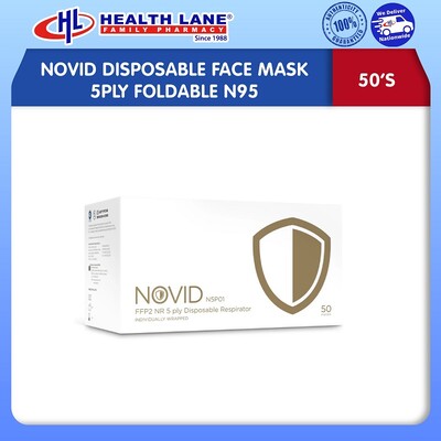 NOVID DISPOSABLE FACE MASK 5PLY FOLDABLE N95 50'S- INDIVIDUALLY WRAPPED (SIZE M)