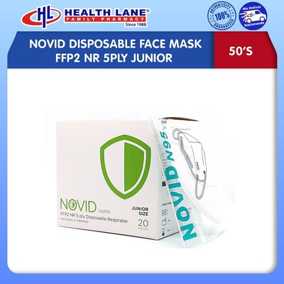 NOVID DISPOSABLE FACE MASK FFP2 NR 5PLY JUNIOR 20'S- INDIVIDUALLY WRAPPED